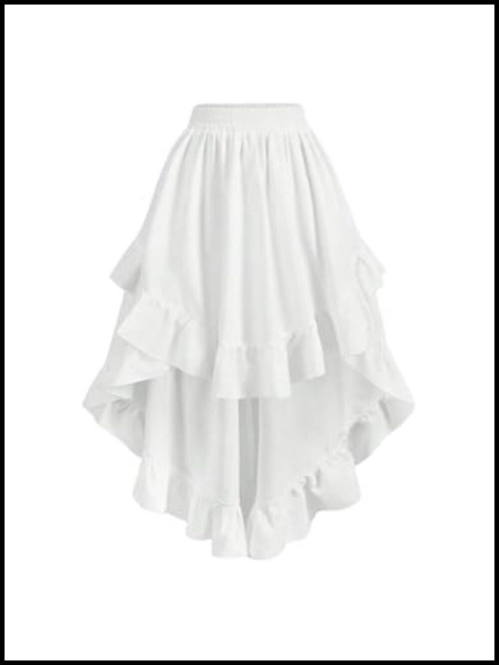 Asymmetrical Midi Skirt Flowy Ruffle High Low Elastic Waist A-Line Calf Length